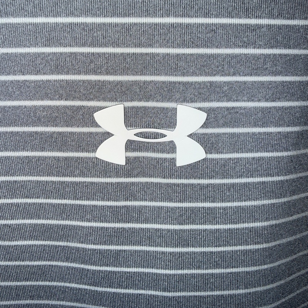 Under Armour Polo Shirt Mens XL‎ Striped Gray White HeatGear Loose Fit - Picture 4 of 5